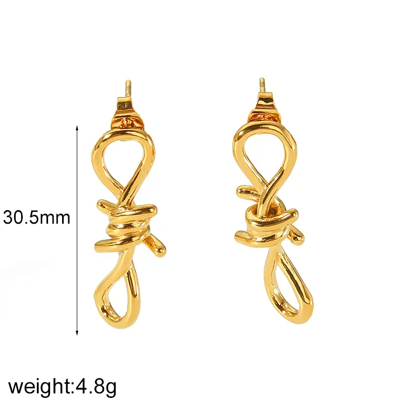 1 par de aretes femeninos de acero inoxidable chapados en oro de 18 quilates con forma de arco retorcido y estilo dulce y sencillo h5 Imagen2